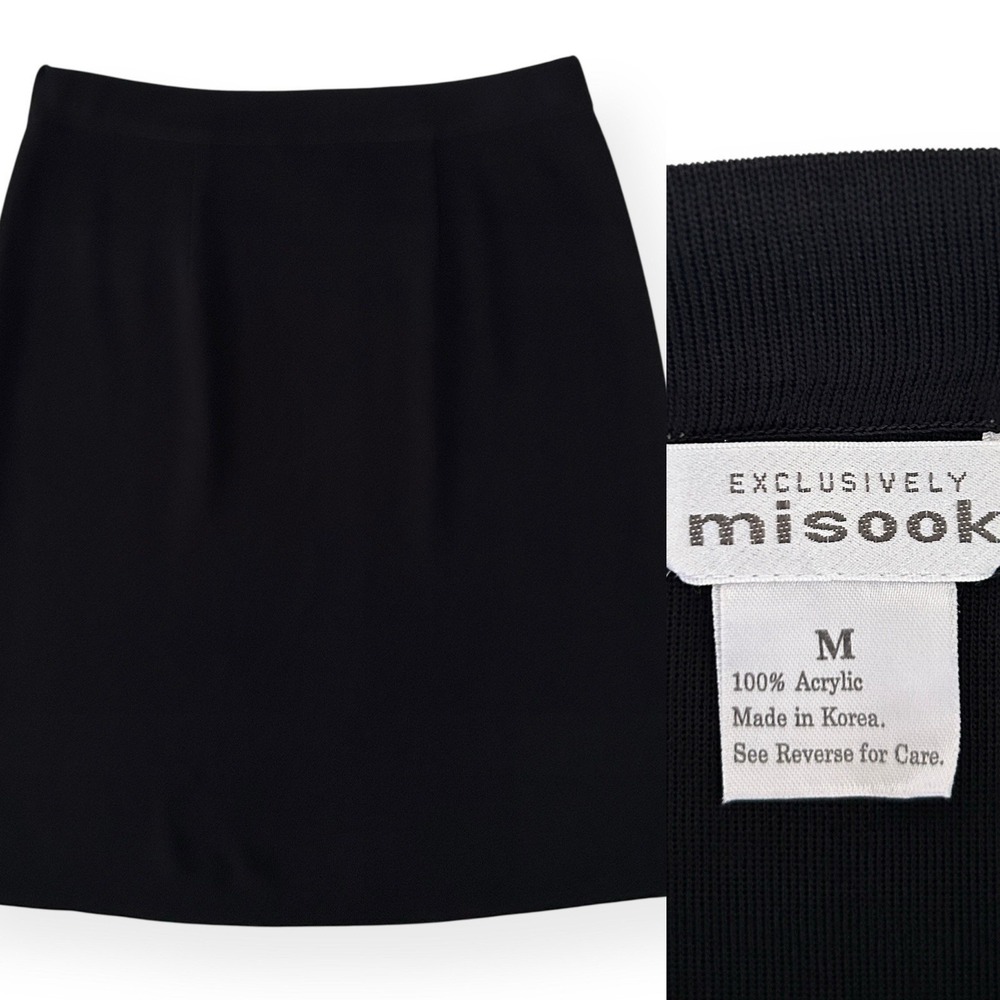 Misook Women's Size Medium Black Elastic Waist A-Line Midi Below Knee Skirt